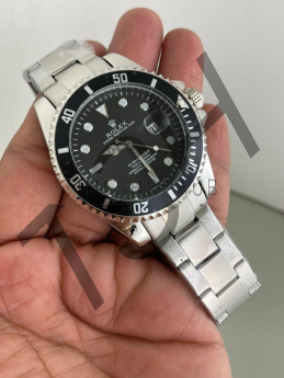 Rolex round black dial silver chain  (5A Quality)