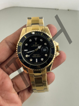 Rolex round black dial gold chain (5A Quality)