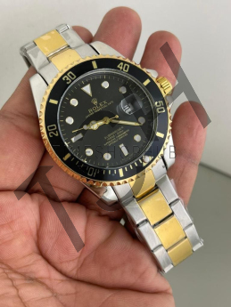 Rolex round black dial silver-gold chain (5A Quality)